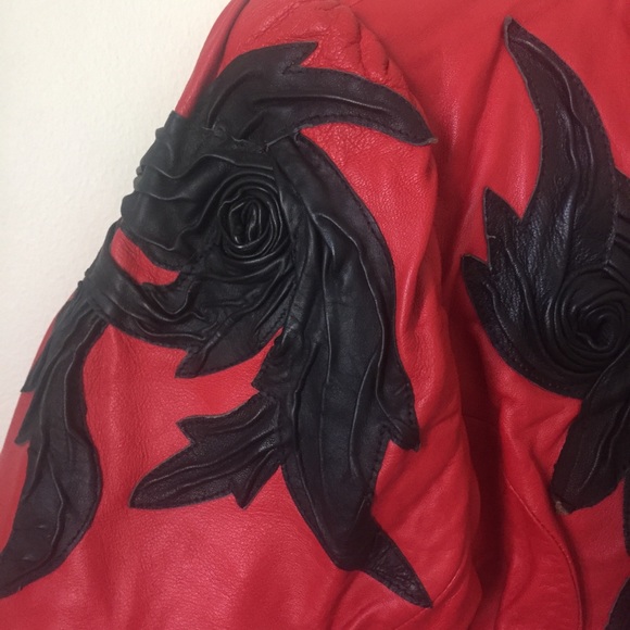 Vintage 90’s Red/Black Leather Blazer Jacket - Picture 5 of 8